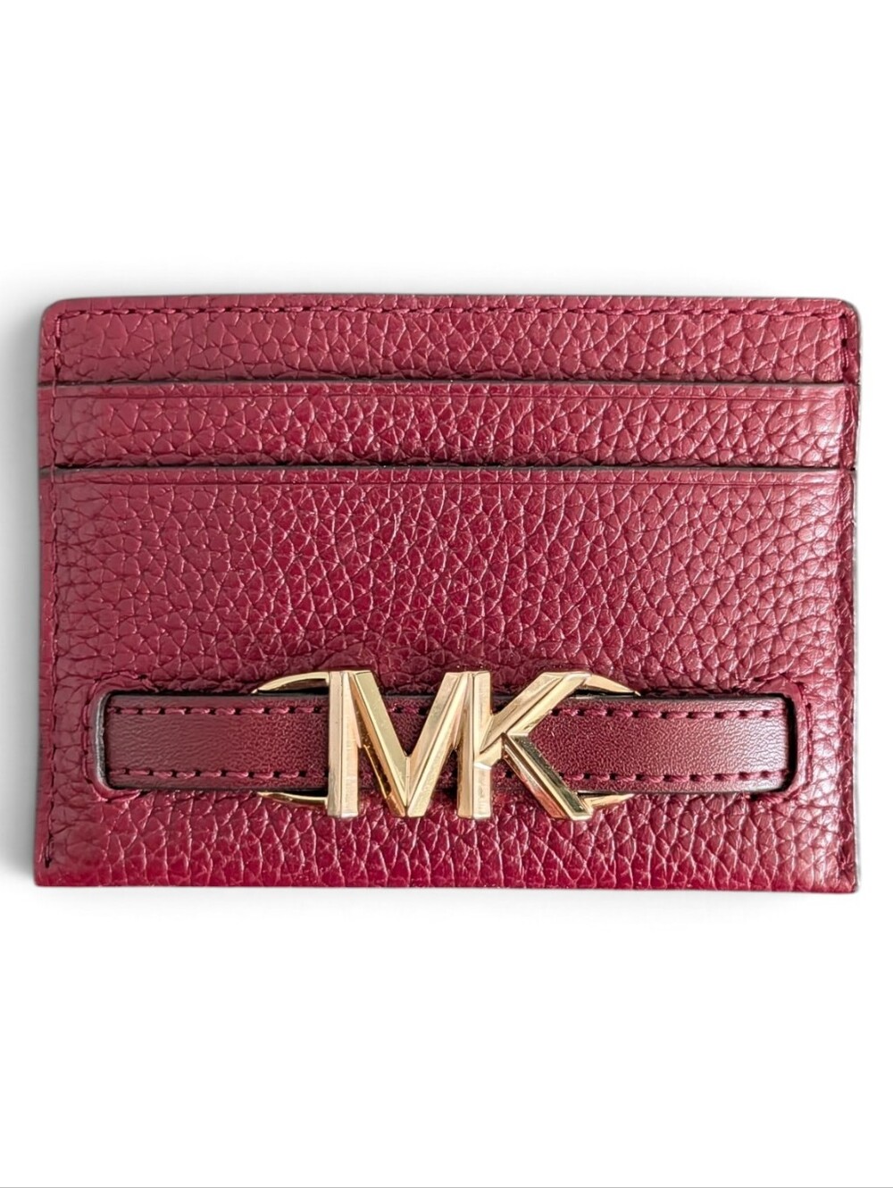 Michael Kors Reed Dark Cherry Pebbled Leather Card Holder Wallet